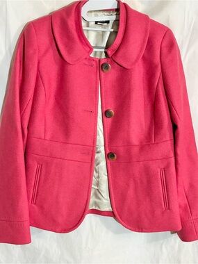 J Crew 100% Wool Double Collar Jacket Sz 4 Coat Dark Pink Outerwear Dressy Fun